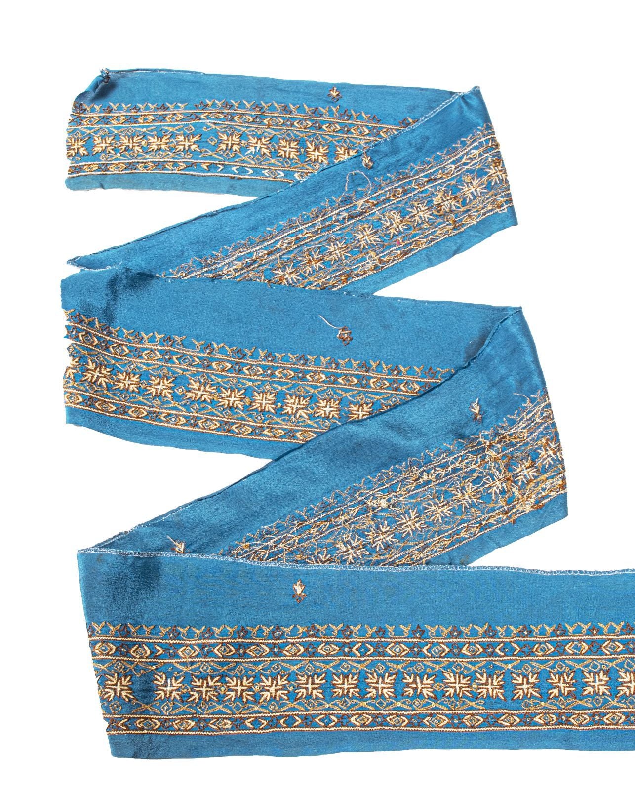 Sanskriti Vintage Blue Silk 1 YD Sari Border Embroidered Craft Trim Ribbon Lace