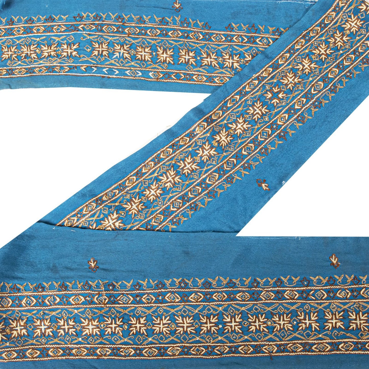 Sanskriti Vintage Blue Silk 1 YD Sari Border Embroidered Craft Trim Ribbon Lace