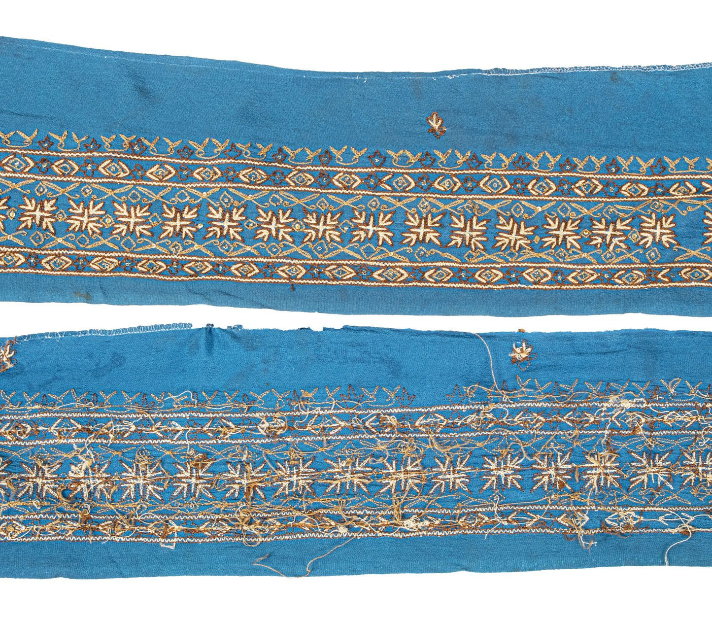 Sanskriti Vintage Blue Silk 1 YD Sari Border Embroidered Craft Trim Ribbon Lace