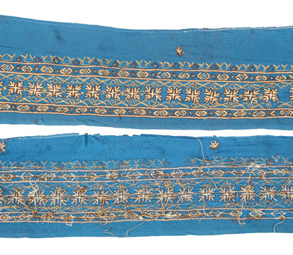 Sanskriti Vintage Blue Silk 1 YD Sari Border Embroidered Craft Trim Ribbon Lace