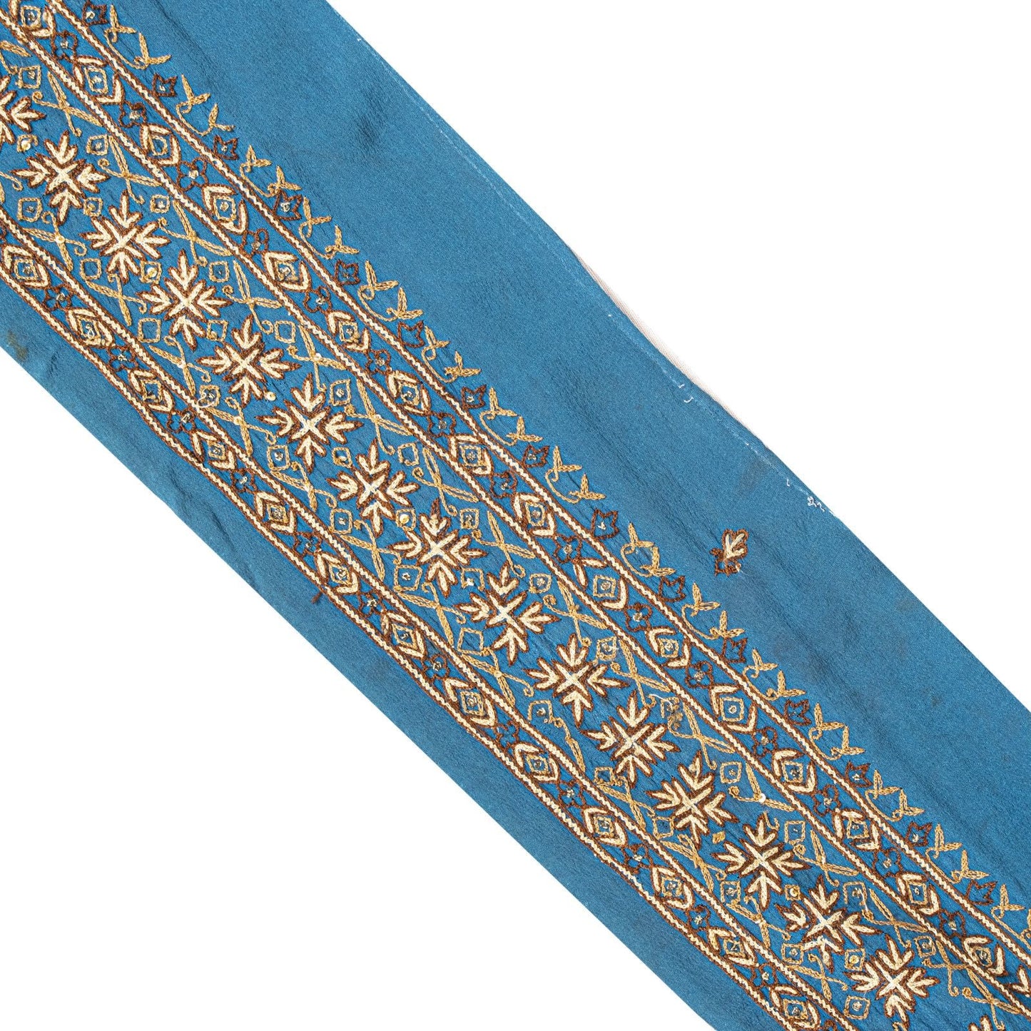 Sanskriti Vintage Blue Silk 1 YD Sari Border Embroidered Craft Trim Ribbon Lace