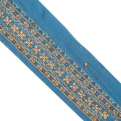 Sanskriti Vintage Blue Silk 1 YD Sari Border Embroidered Craft Trim Ribbon Lace