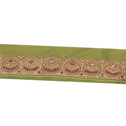 Sanskriti Vintage Sari Border Hand Embroidery 1YD Craft Trim Green Silk Lace 2"W