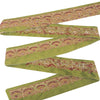 Sanskriti Vintage Sari Border Hand Embroidery 1YD Craft Trim Green Silk Lace 2"W