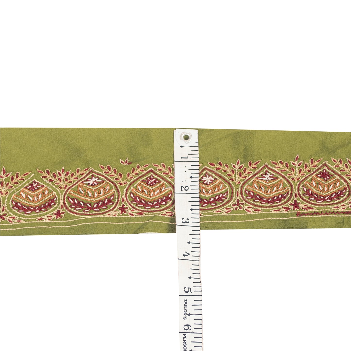 Sanskriti Vintage Sari Border Hand Embroidery 1YD Craft Trim Green Silk Lace 2"W