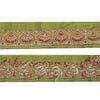 Sanskriti Vintage Sari Border Hand Embroidery 1YD Craft Trim Green Silk Lace 2"W