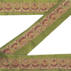 Sanskriti Vintage Sari Border Hand Embroidery 1YD Craft Trim Green Silk Lace 2"W