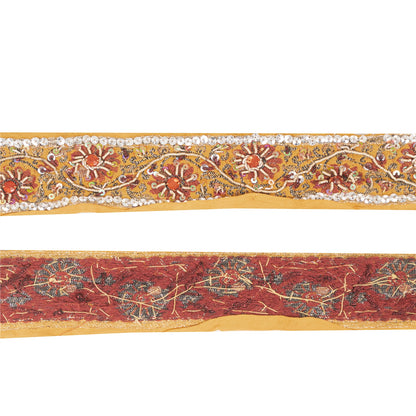 Sanskriti Vintage Sari Border Hand Beaded Zari Woven 1 YD Craft Trim Yellow Lace