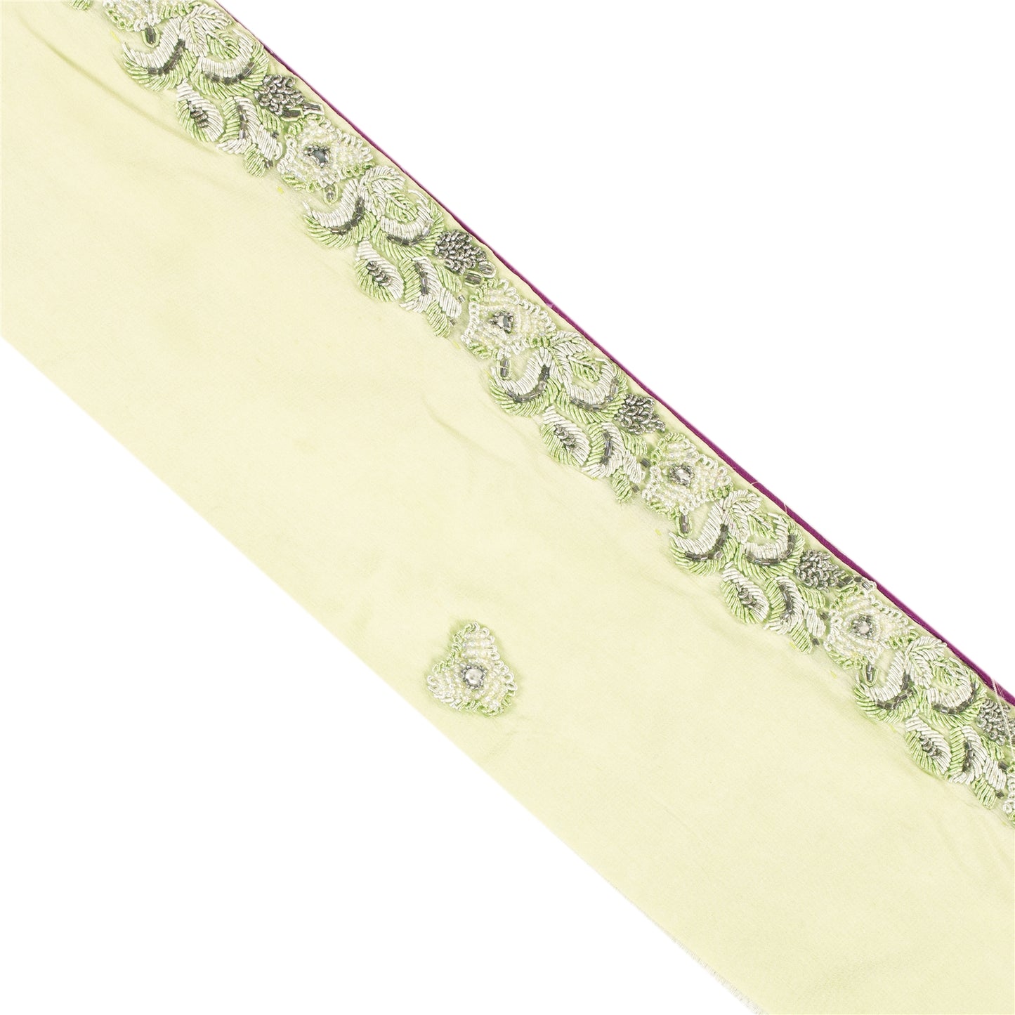 Sanskriti Vintage Sari Sari Border Hand Beaded 1 YD Craft Trim Green Indian Lace