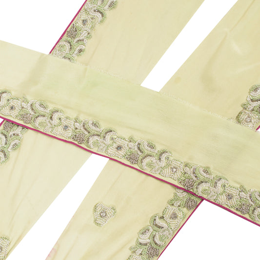 Sanskriti Vintage Sari Sari Border Hand Beaded 1 YD Craft Trim Green Indian Lace