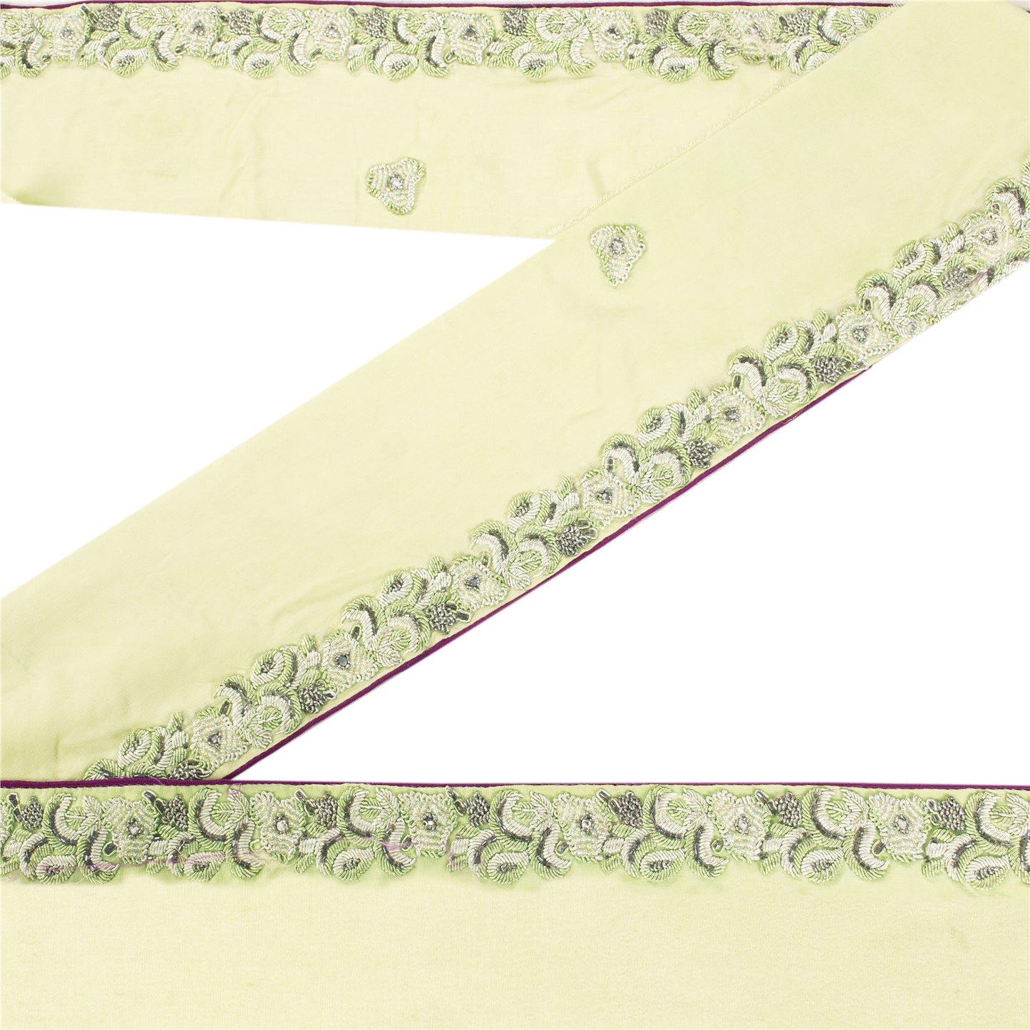 Sanskriti Vintage Sari Sari Border Hand Beaded 1 YD Craft Trim Green Indian Lace
