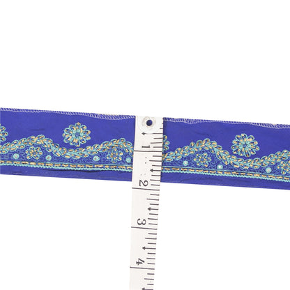 Sanskriti Vintage Sari Border Hand Embroidered Zardozi 1 YD Craft Trim Blue Lace
