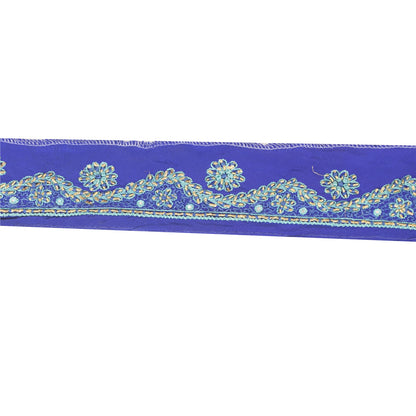Sanskriti Vintage Sari Border Hand Embroidered Zardozi 1 YD Craft Trim Blue Lace