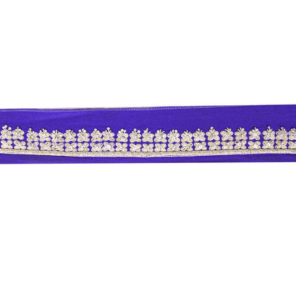 Sanskriti Vintage 1 YD Sari Border Blue Pure Silk Hand Embroidered Trim Lace