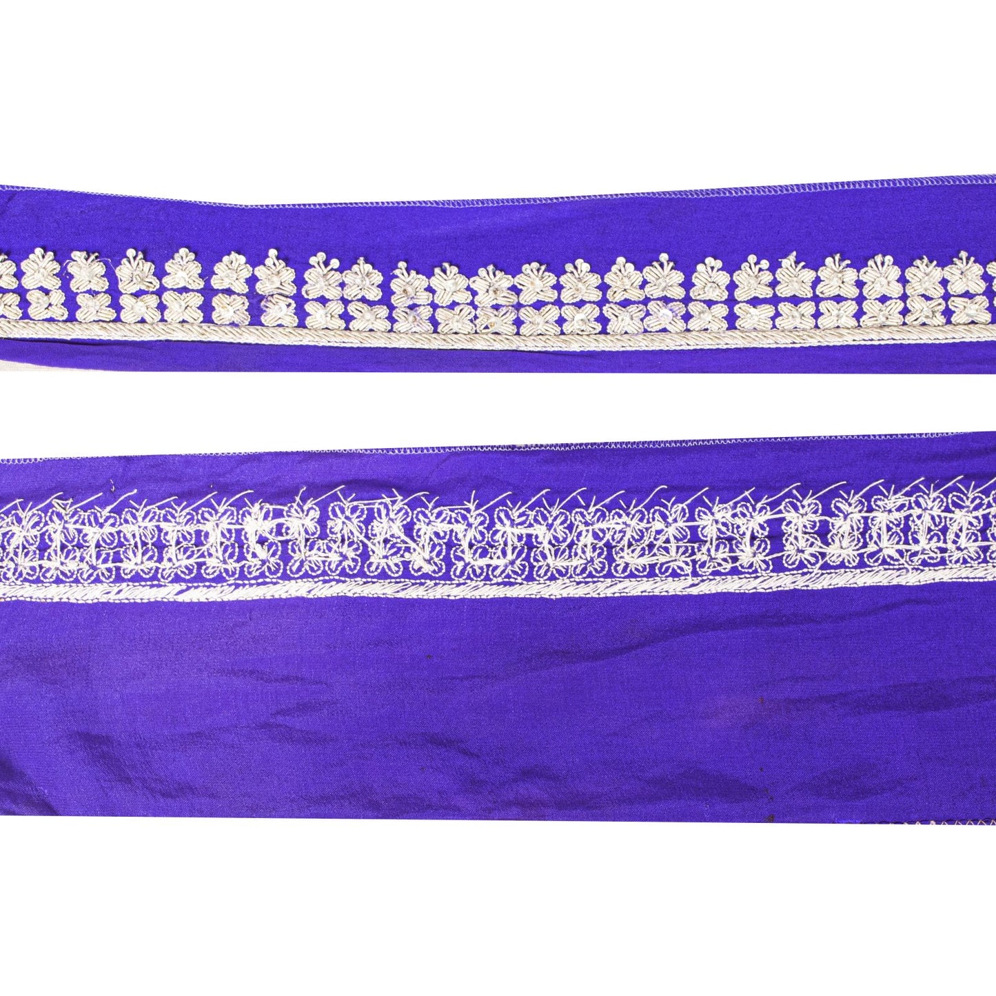 Sanskriti Vintage 1 YD Sari Border Blue Pure Silk Hand Embroidered Trim Lace