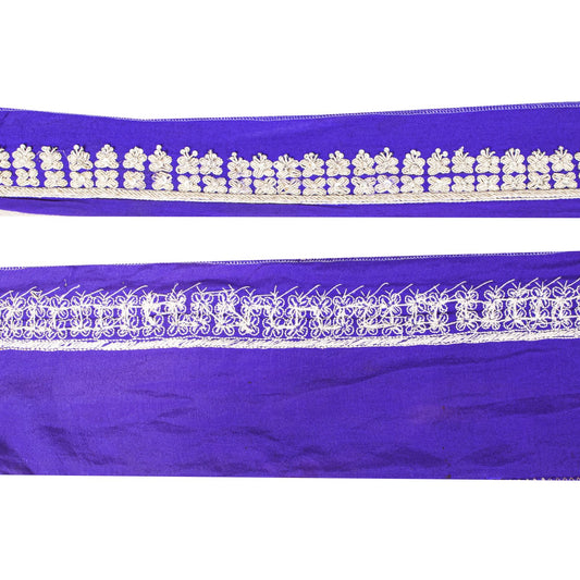 Sanskriti Vintage 1 YD Sari Border Blue Pure Silk Hand Embroidered Trim Lace