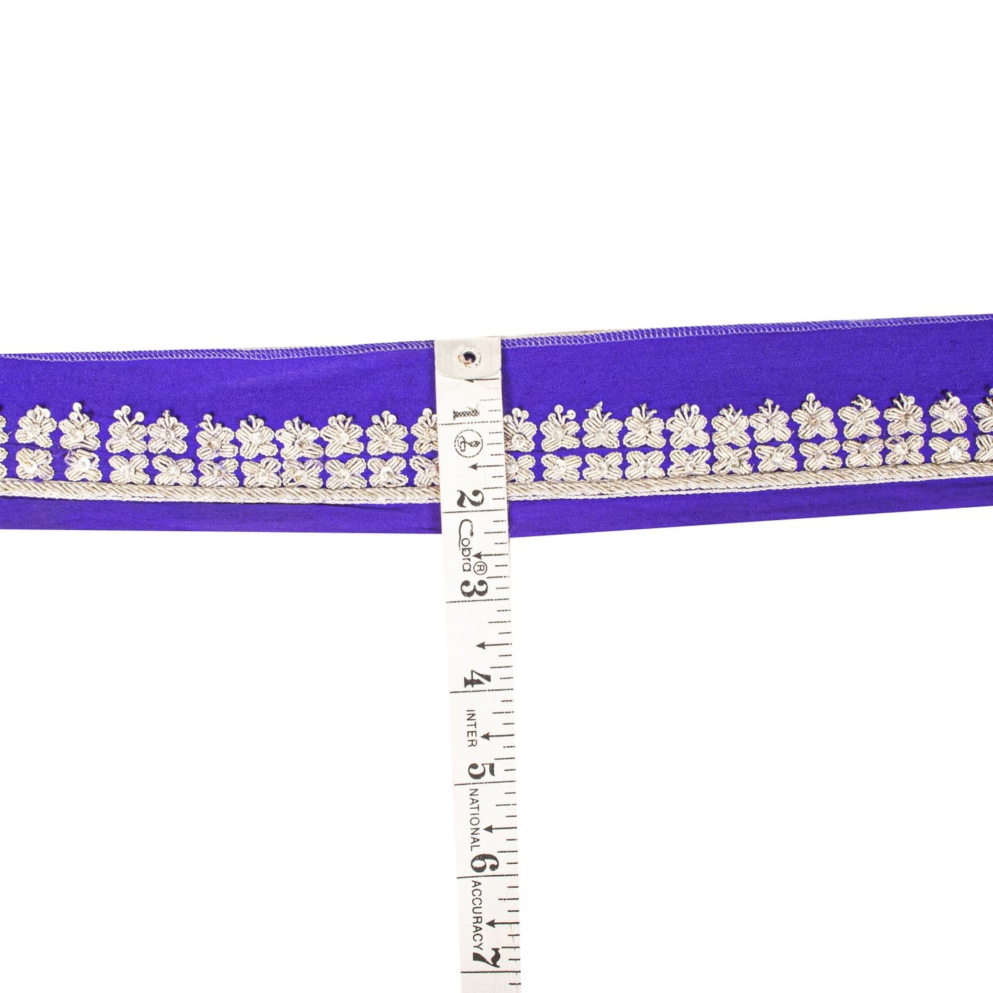 Sanskriti Vintage 1 YD Sari Border Blue Pure Silk Hand Embroidered Trim Lace