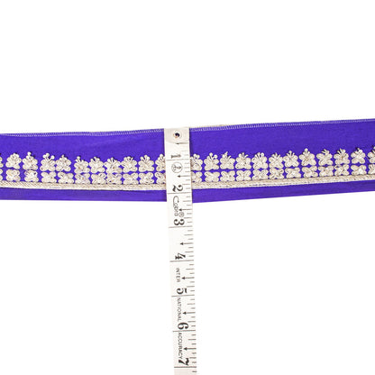 Sanskriti Vintage 1 YD Sari Border Blue Pure Silk Hand Embroidered Trim Lace