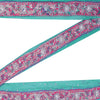 SANSKRITI VINTAGE SAREE BORDER HAND BEADED 1YD TRIMS SEQUINS LACE 2W SEA GREEN