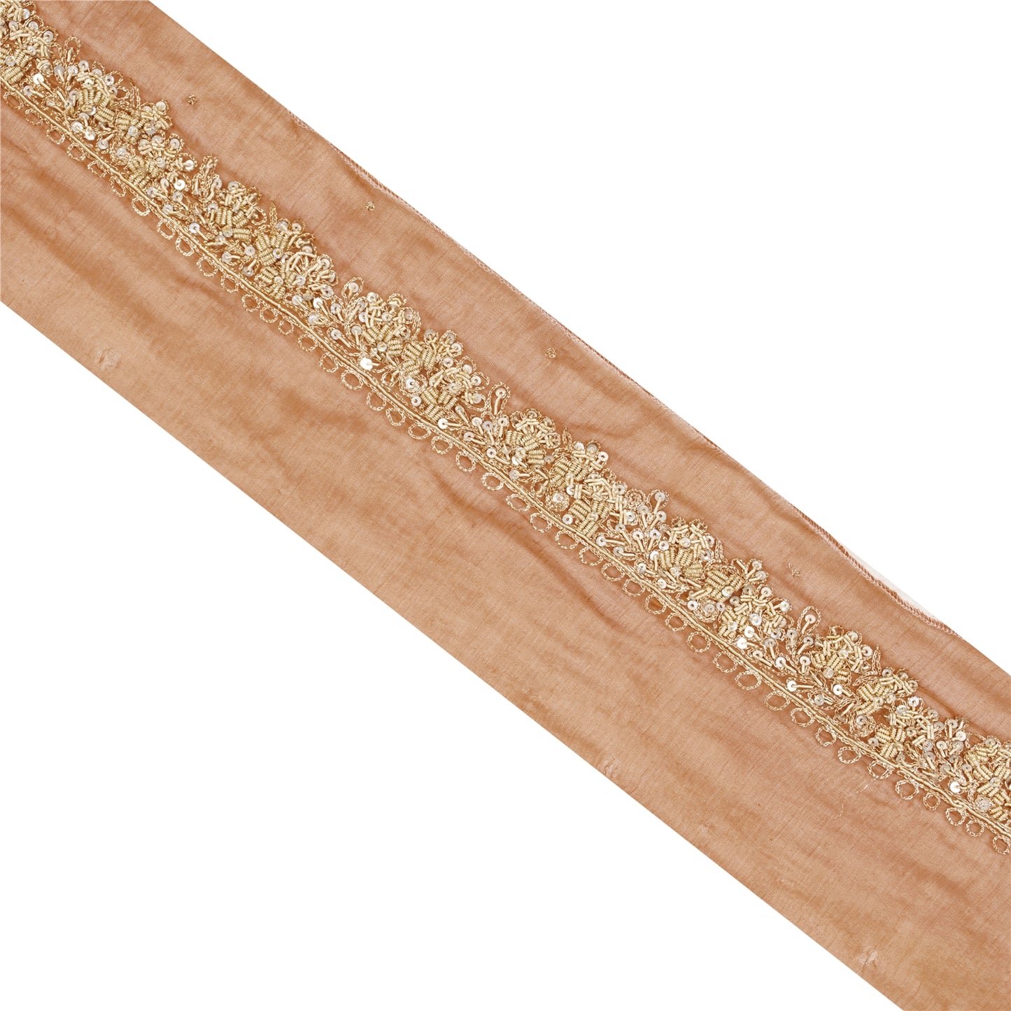 Sanskriti Vintage Sari Border Hand Beaded Zardozi 1 YD Craft Trim Peach SilkLace