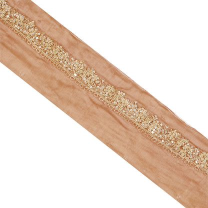 Sanskriti Vintage Sari Border Hand Beaded Zardozi 1 YD Craft Trim Peach SilkLace