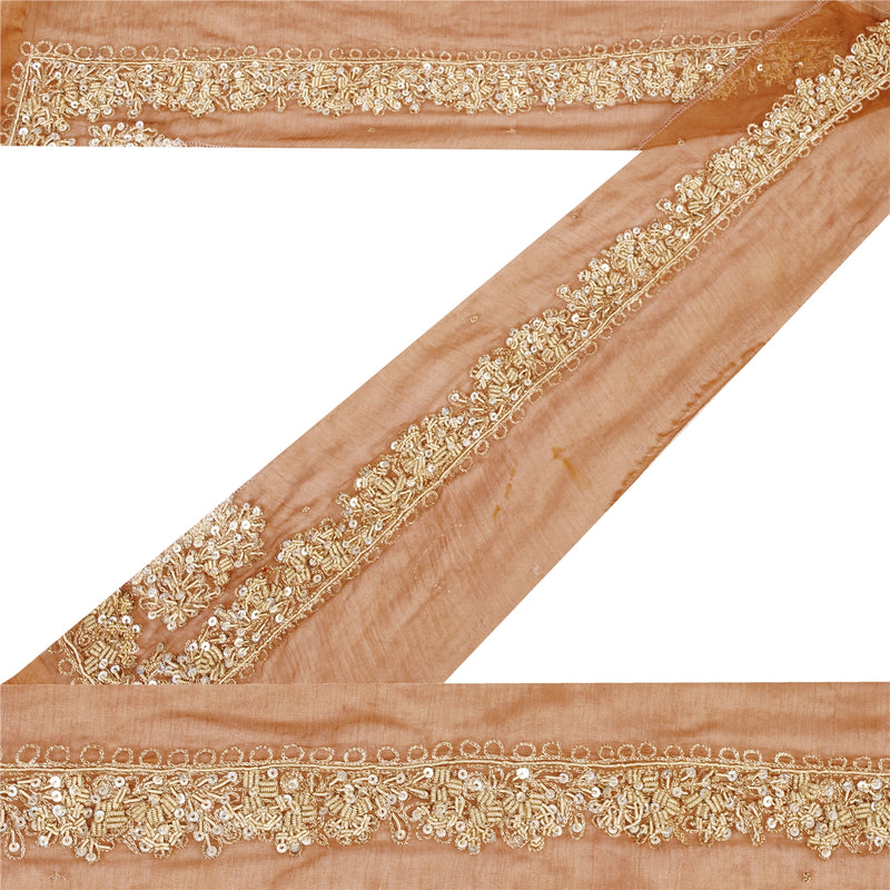 Sanskriti Vintage Sari Border Hand Beaded Zardozi 1 YD Craft Trim Peach SilkLace