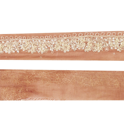 Sanskriti Vintage Sari Border Hand Beaded Zardozi 1 YD Craft Trim Peach SilkLace