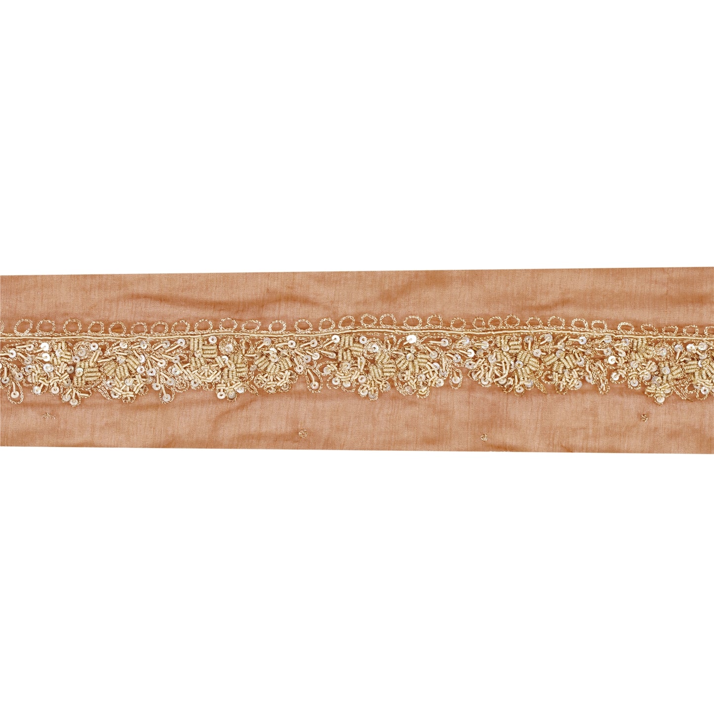 Sanskriti Vintage Sari Border Hand Beaded Zardozi 1 YD Craft Trim Peach SilkLace