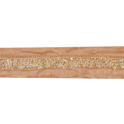 Sanskriti Vintage Sari Border Hand Beaded Zardozi 1 YD Craft Trim Peach SilkLace