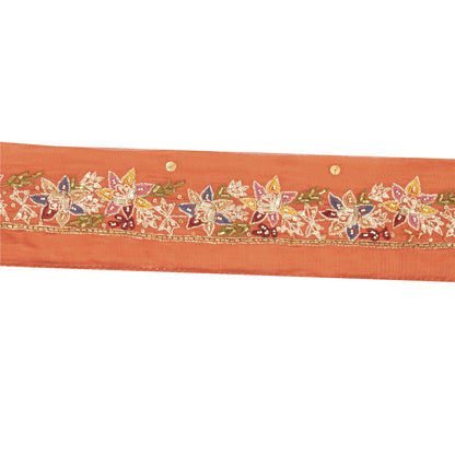 Sanskriti Vintage Sari Border Hand Beaded 1 YD Craft Trim Orange Silk 1.5W Lace