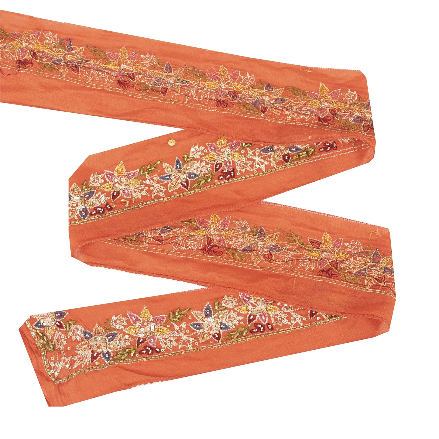 Sanskriti Vintage Sari Border Hand Beaded 1 YD Craft Trim Orange Silk 1.5W Lace