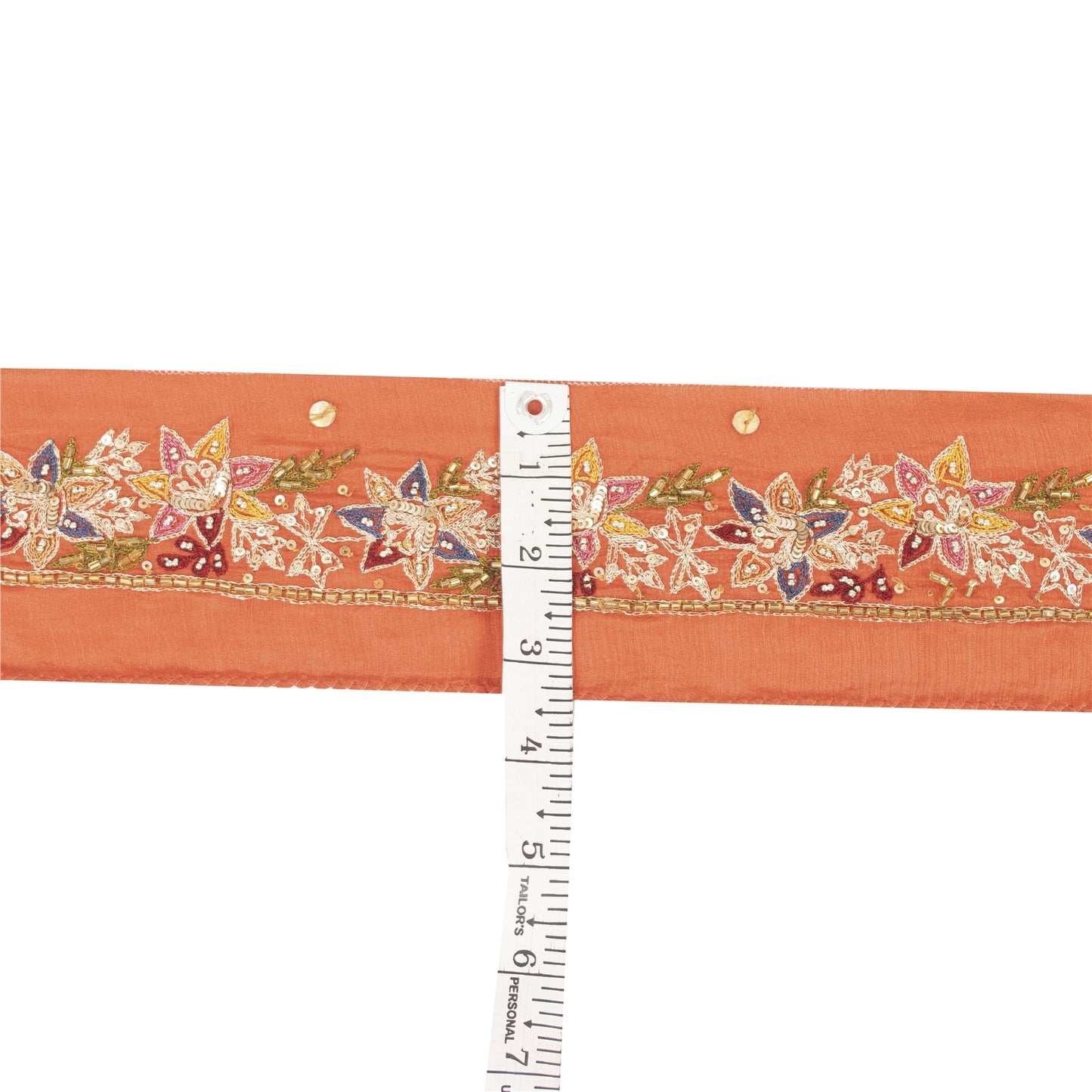 Sanskriti Vintage Sari Border Hand Beaded 1 YD Craft Trim Orange Silk 1.5W Lace