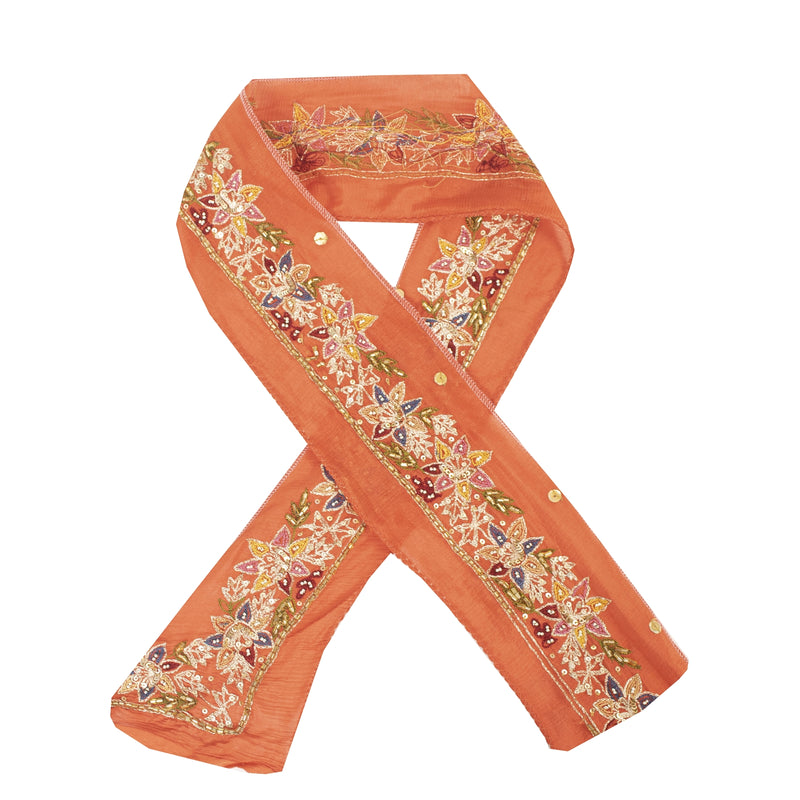 Sanskriti Vintage Sari Border Hand Beaded 1 YD Craft Trim Orange Silk 1.5W Lace