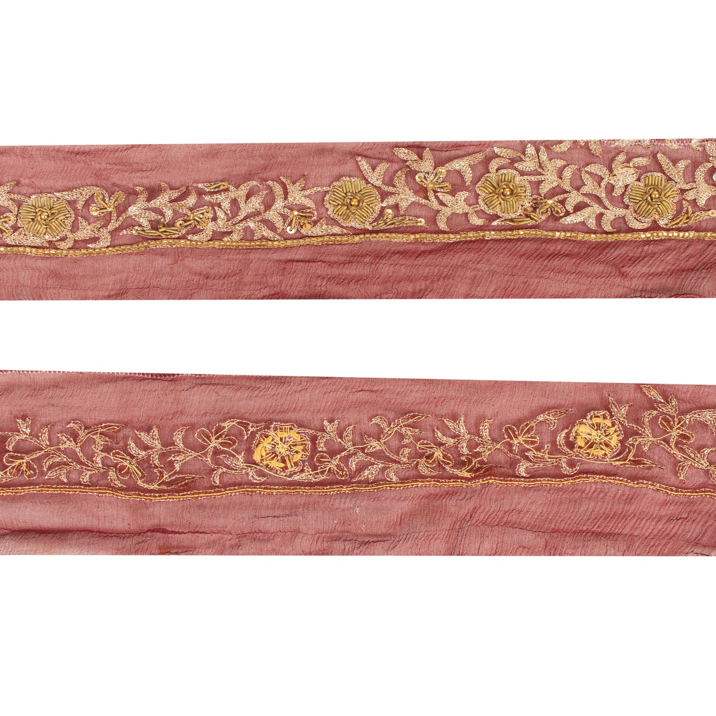 Sanskriti Vintage Sari Border Hand Beaded Zardozi 1YD Sewing Dark Red Trims Lace