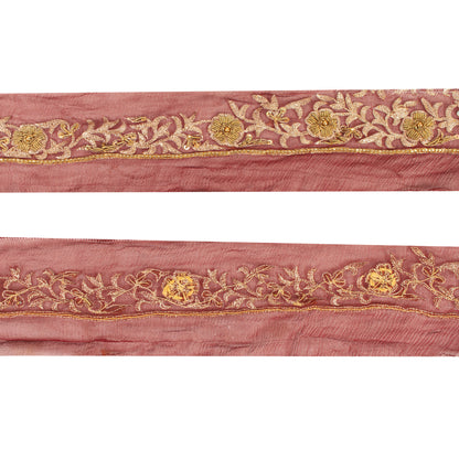 Sanskriti Vintage Sari Border Hand Beaded Zardozi 1YD Sewing Dark Red Trims Lace