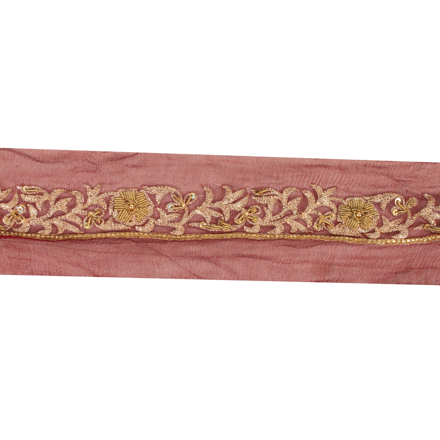 Sanskriti Vintage Sari Border Hand Beaded Zardozi 1YD Sewing Dark Red Trims Lace