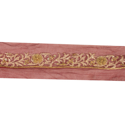 Sanskriti Vintage Sari Border Hand Beaded Zardozi 1YD Sewing Dark Red Trims Lace