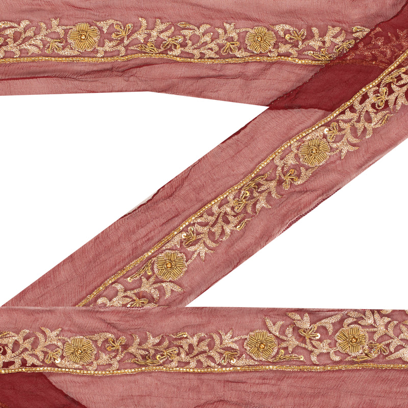 Sanskriti Vintage Sari Border Hand Beaded Zardozi 1YD Sewing Dark Red Trims Lace