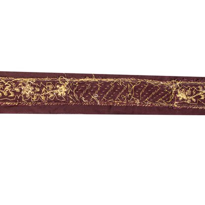 Sanskriti Vintage Brown Silk 1 YD Sari Border Hand Embroidered Zardozi Trim Lace