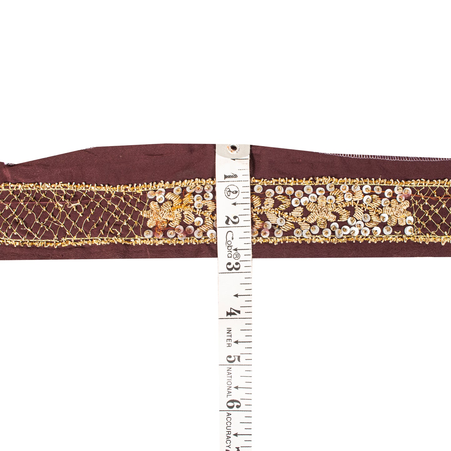 Sanskriti Vintage Brown Silk 1 YD Sari Border Hand Embroidered Zardozi Trim Lace