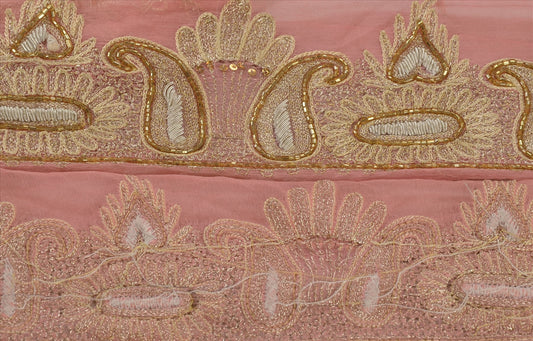 Sanskriti VINTAGE SAREE BORDER HAND BEADED 1 YD TRIMS LACE 4W PAISLEY PINK