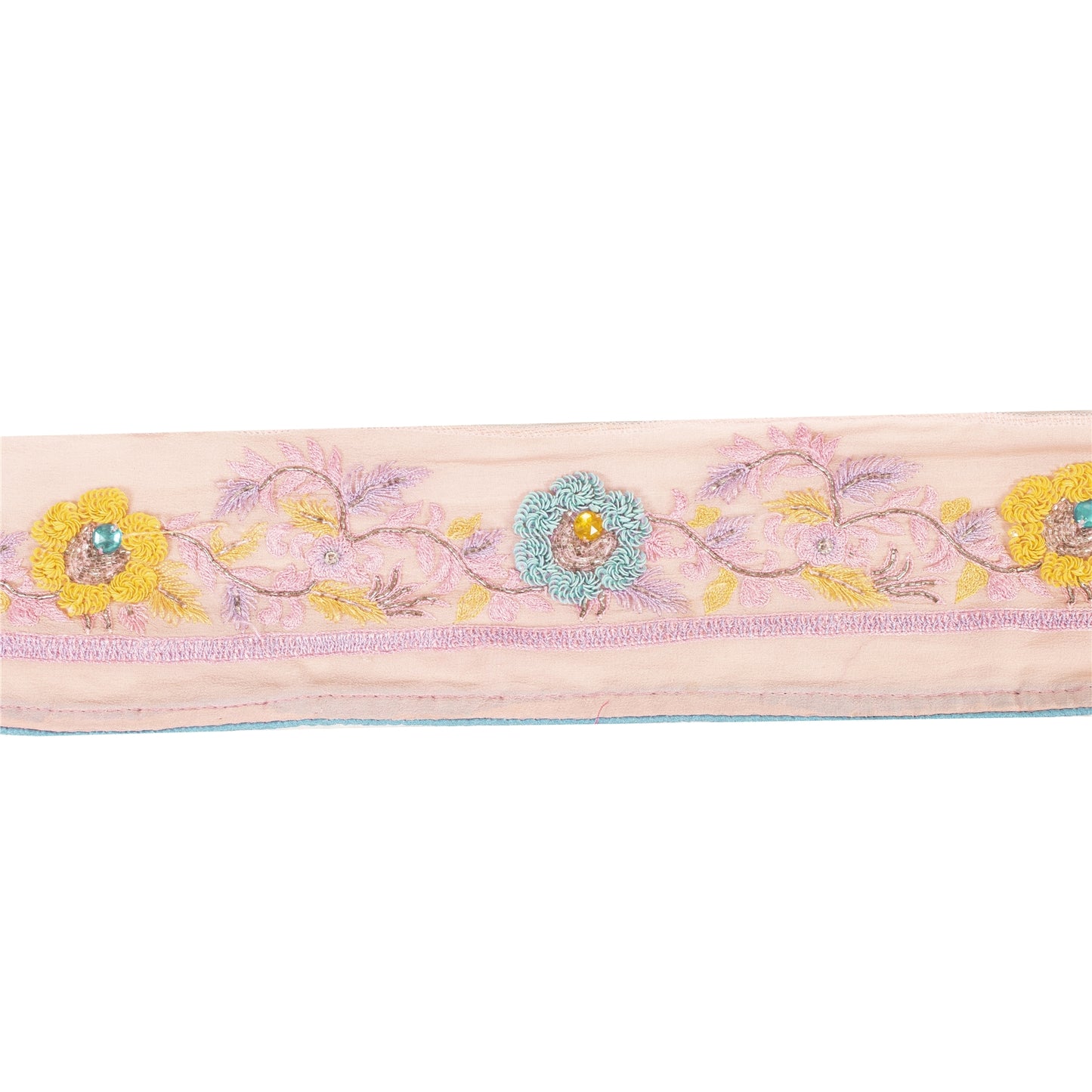 Sanskriti Vintage Sari Border Hand Bead Zardozi Sequins 1YD Craft Trim Pink Lace