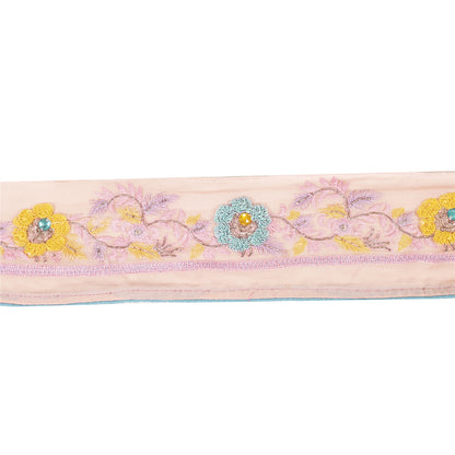 Sanskriti Vintage Sari Border Hand Bead Zardozi Sequins 1YD Craft Trim Pink Lace
