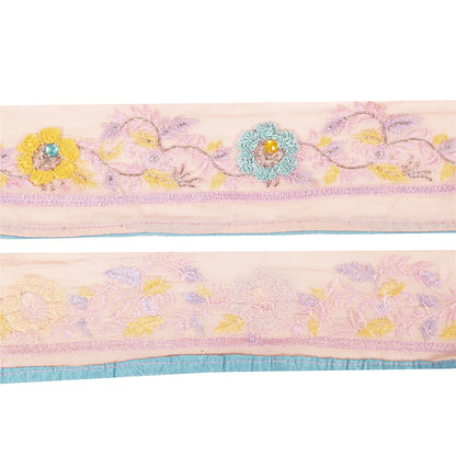 Sanskriti Vintage Sari Border Hand Bead Zardozi Sequins 1YD Craft Trim Pink Lace