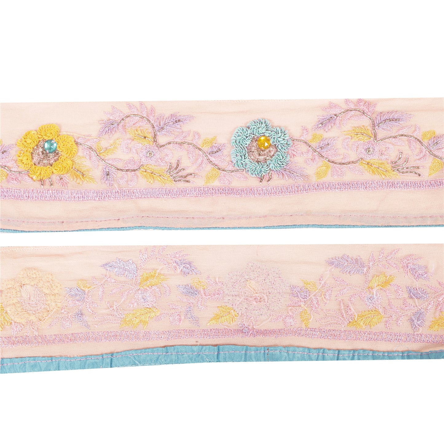 Sanskriti Vintage Sari Border Hand Bead Zardozi Sequins 1YD Craft Trim Pink Lace