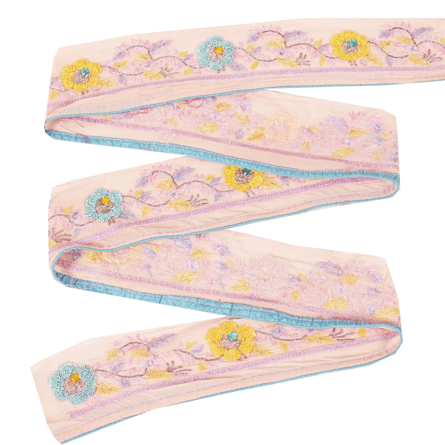 Sanskriti Vintage Sari Border Hand Bead Zardozi Sequins 1YD Craft Trim Pink Lace