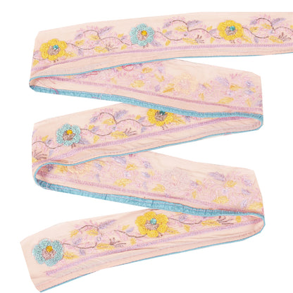 Sanskriti Vintage Sari Border Hand Bead Zardozi Sequins 1YD Craft Trim Pink Lace