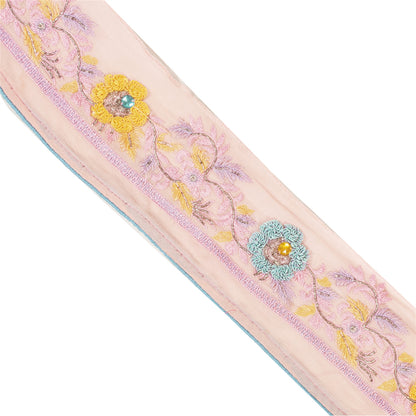 Sanskriti Vintage Sari Border Hand Bead Zardozi Sequins 1YD Craft Trim Pink Lace