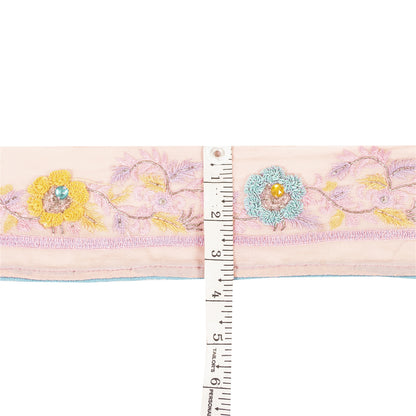 Sanskriti Vintage Sari Border Hand Bead Zardozi Sequins 1YD Craft Trim Pink Lace