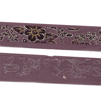 Sanskriti Vintage Sari Border Hand Beaded Zardozi 1 YD Craft Trim Purple Lace
